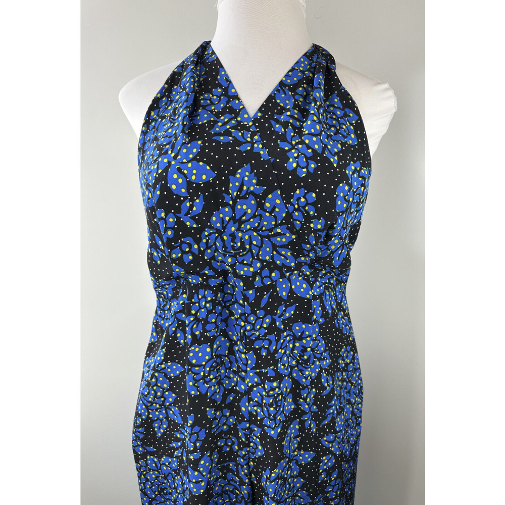 DVF Diane Von Furstenberg 100% Silk Black & Blue Halter Jumpsuit Women's Size 12 - Picture 4 of 16